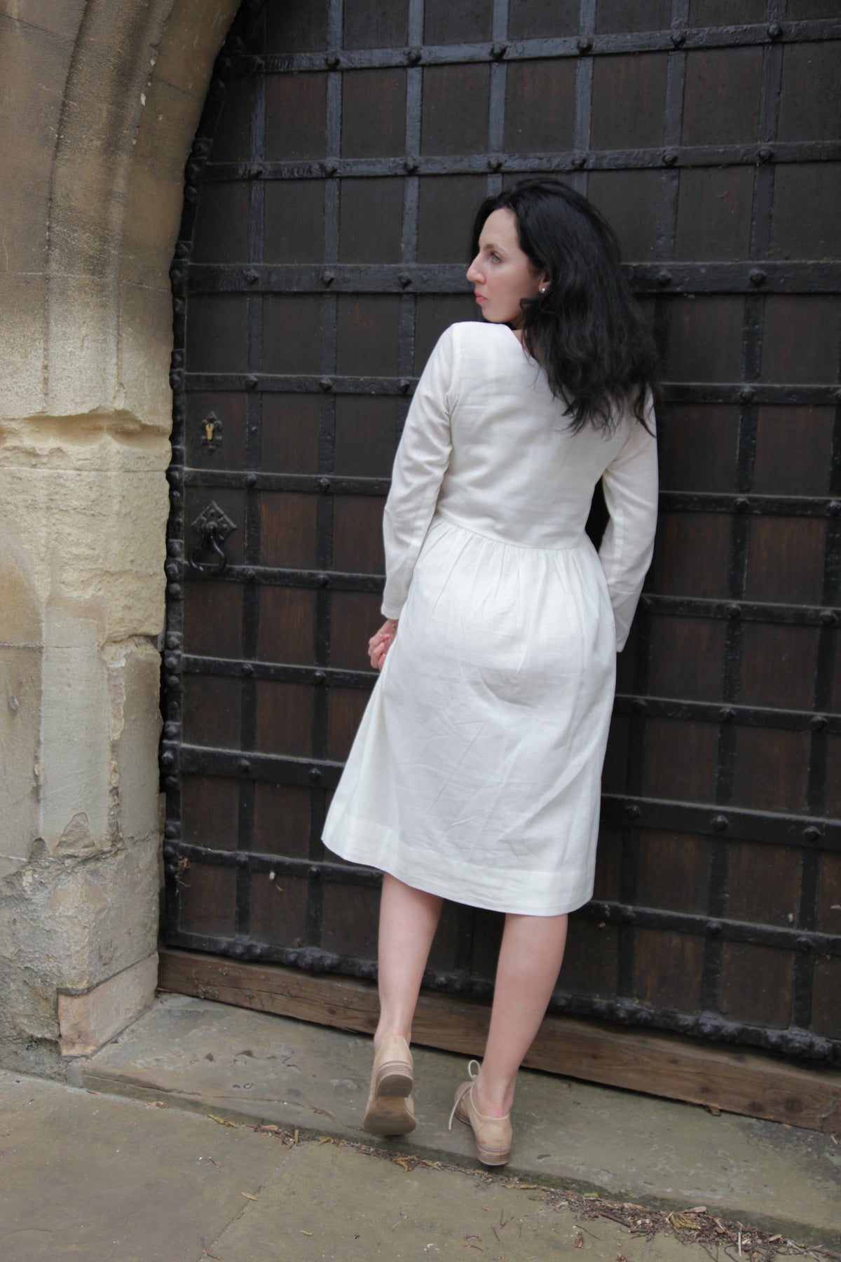 Ivory Full-sleeve Simple Dress
