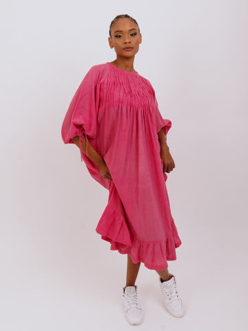 pink bubble dress with sleeves Curvy Bubble Sleeve Hi Low Belted Dress-Pink -FINAL SALE pinkskyboutique.com