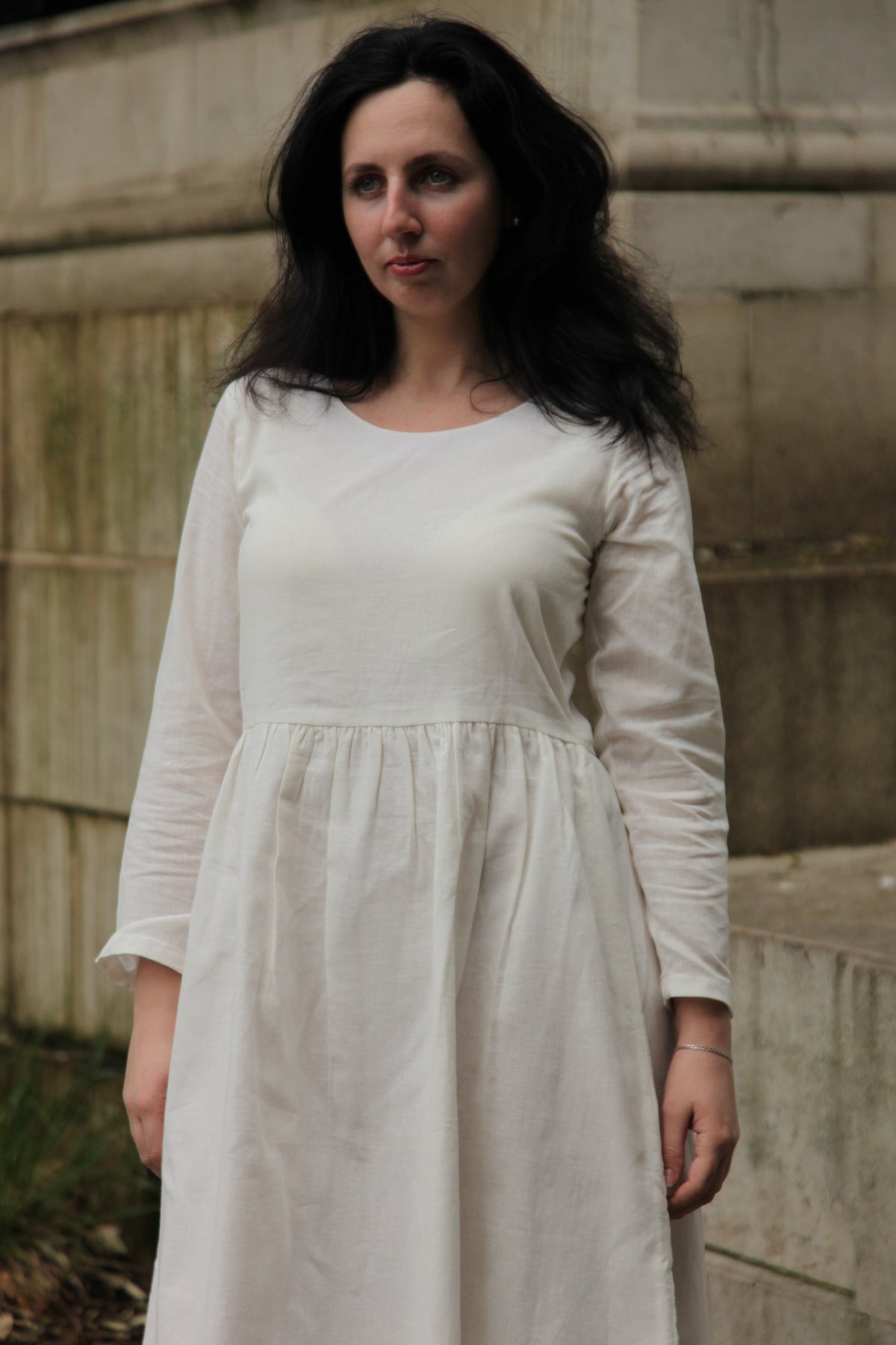 Ivory Full-sleeve Simple Dress