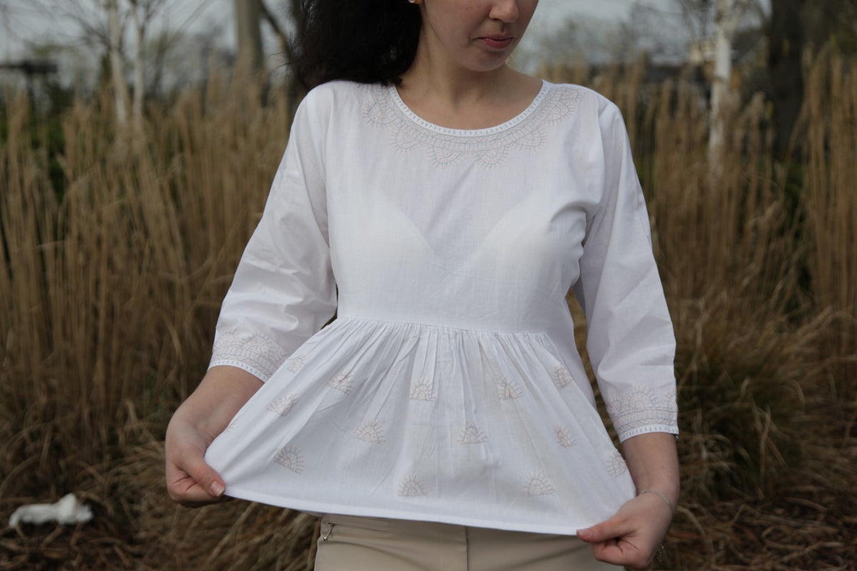 Khadi White Top with Rabari Embroidery