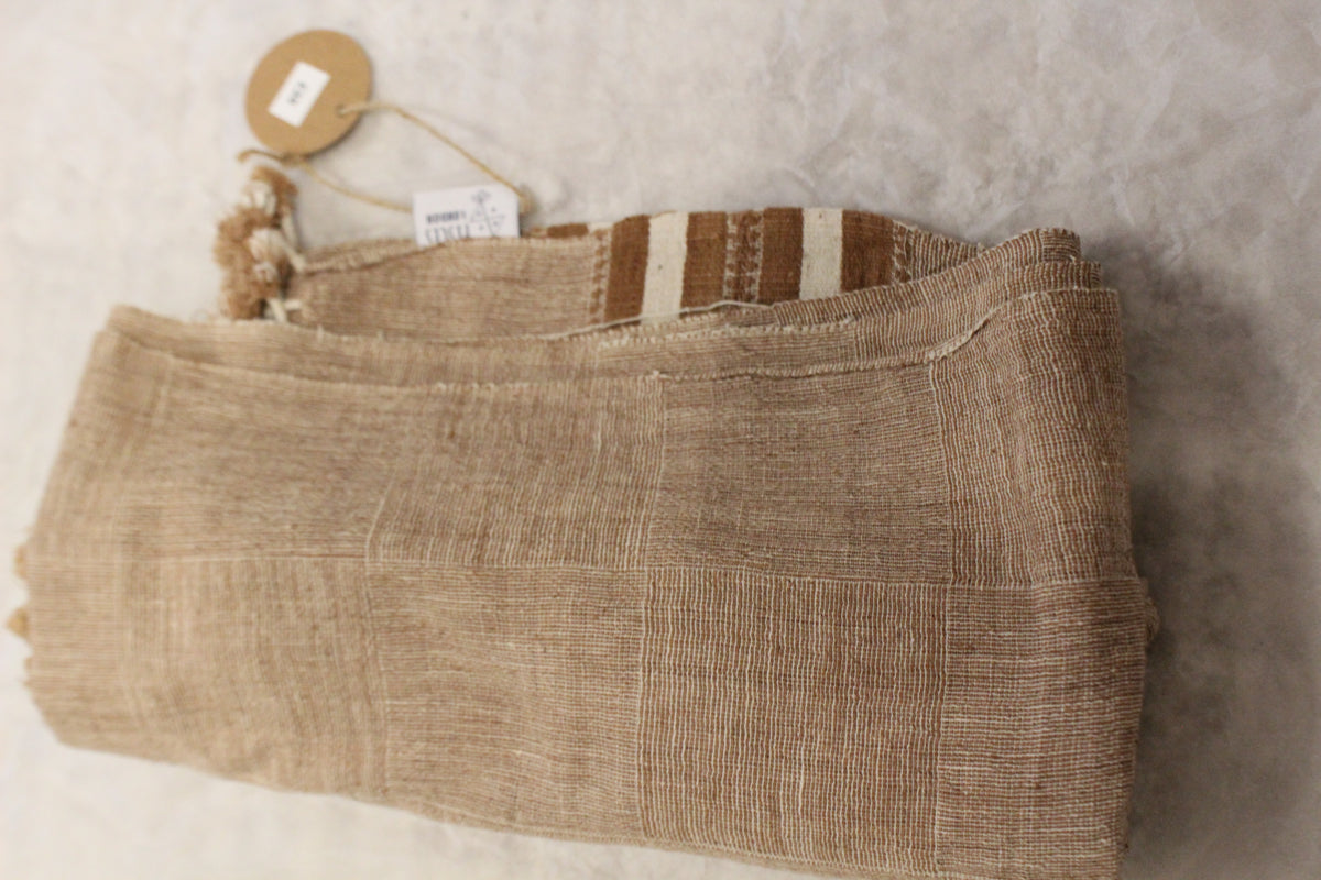 Brown Textured Organic Kala Cotton with Border Stripe Pattern & Tassels (89" X 22")